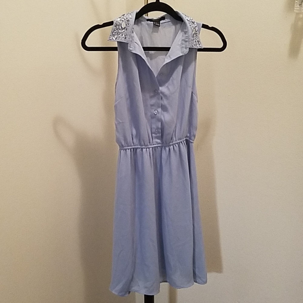 (3 For $15) Forever 21 Light Blue Gemmed collar dress - Picture 3 of 5